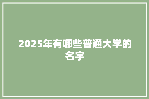 2025年有哪些普通大学的名字