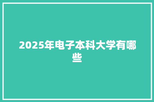 2025年电子本科大学有哪些