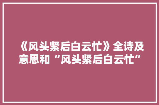 《风头紧后白云忙》全诗及意思和“风头紧后白云忙”的拼音注释 诗词鉴赏