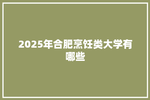 2025年合肥烹饪类大学有哪些