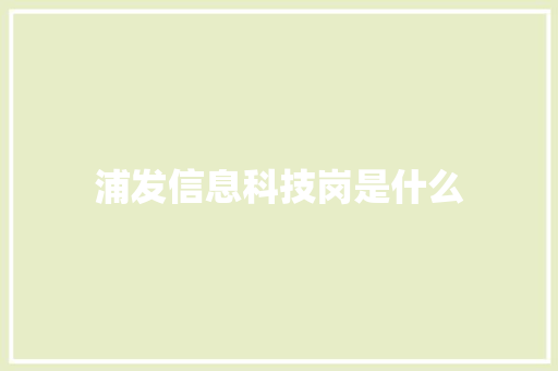 浦发信息科技岗是什么