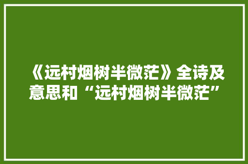 《远村烟树半微茫》全诗及意思和“远村烟树半微茫”的拼音注释