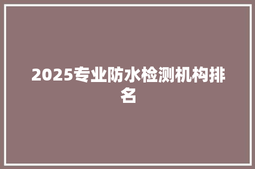 2025专业防水检测机构排名