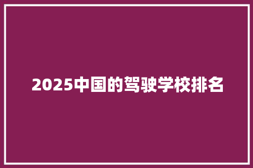 2025中国的驾驶学校排名