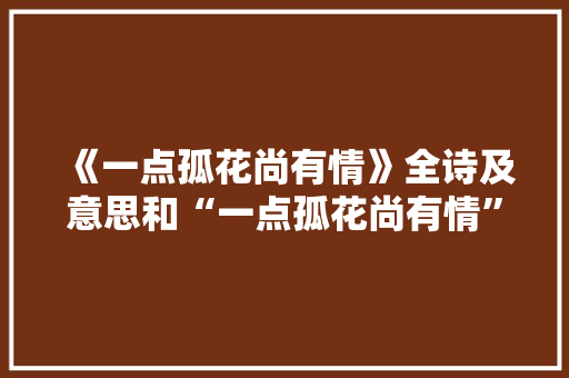《一点孤花尚有情》全诗及意思和“一点孤花尚有情”的拼音注释