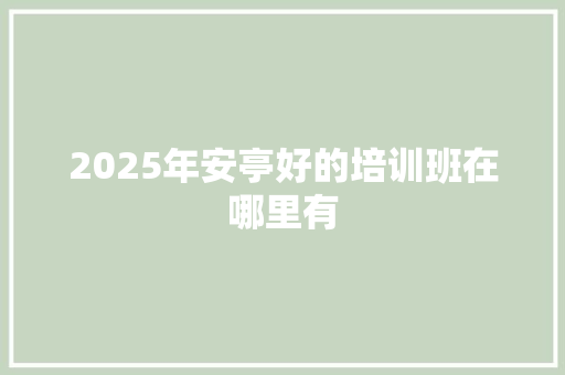 2025年安亭好的培训班在哪里有