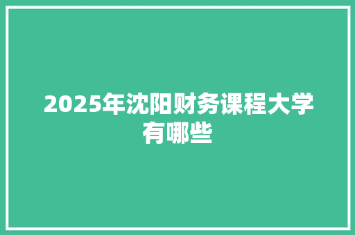 2025年沈阳财务课程大学有哪些