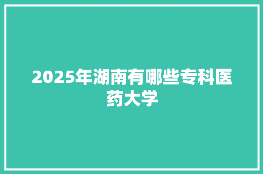 2025年湖南有哪些专科医药大学