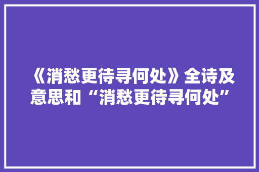 《消愁更待寻何处》全诗及意思和“消愁更待寻何处”的拼音注释