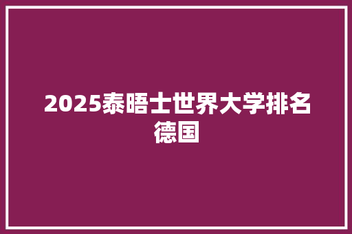 2025泰晤士世界大学排名德国