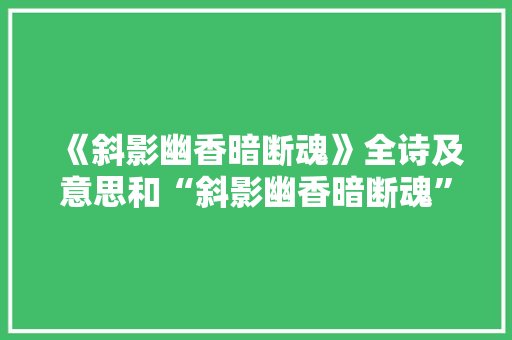 《斜影幽香暗断魂》全诗及意思和“斜影幽香暗断魂”的拼音注释