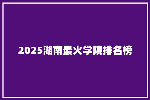 2025湖南最火学院排名榜