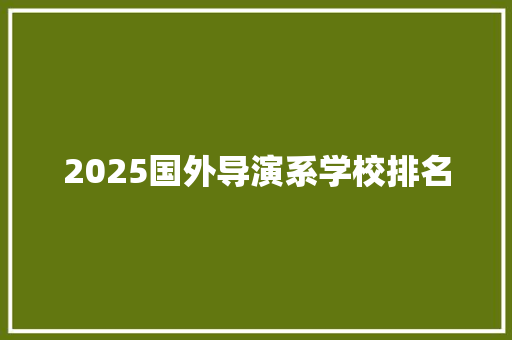 2025国外导演系学校排名