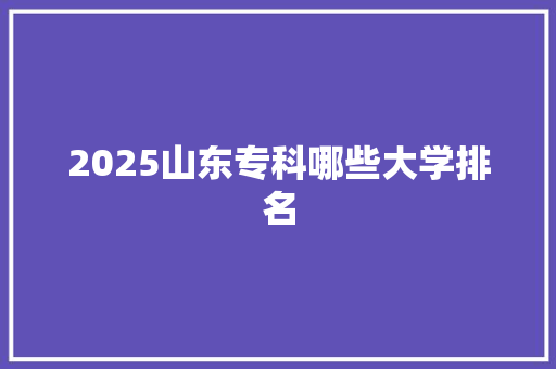 2025山东专科哪些大学排名