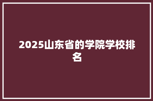 2025山东省的学院学校排名