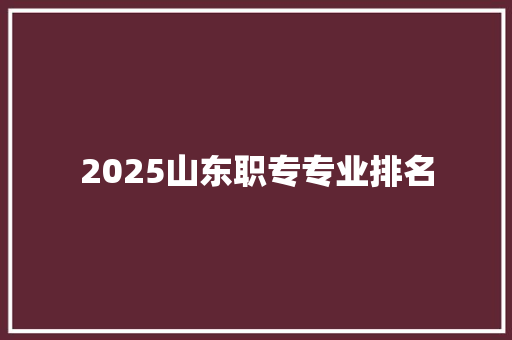 2025山东职专专业排名