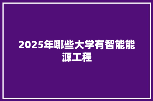 2025年哪些大学有智能能源工程