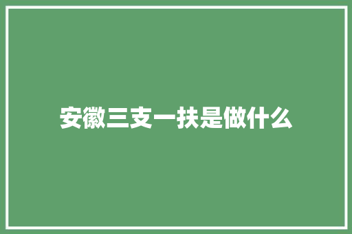 安徽三支一扶是做什么