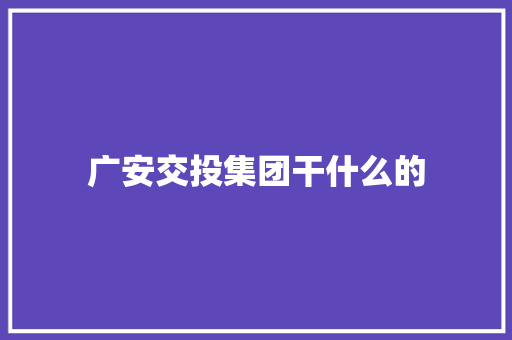 广安交投集团干什么的