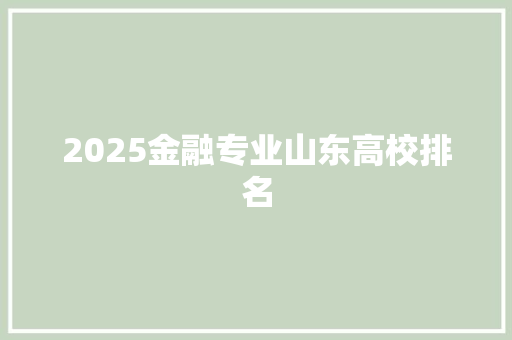2025金融专业山东高校排名