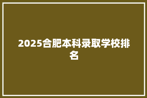 2025合肥本科录取学校排名