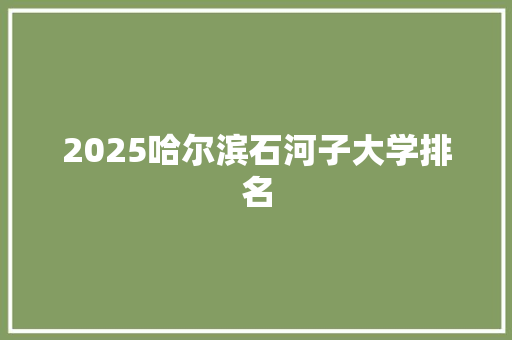 2025哈尔滨石河子大学排名