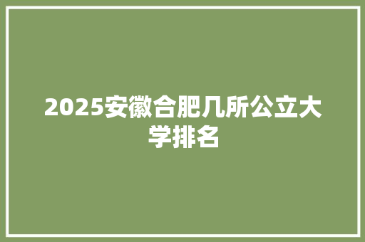 2025安徽合肥几所公立大学排名