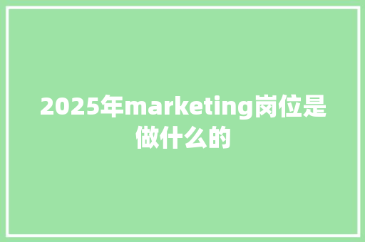 2025年marketing岗位是做什么的 项目报告