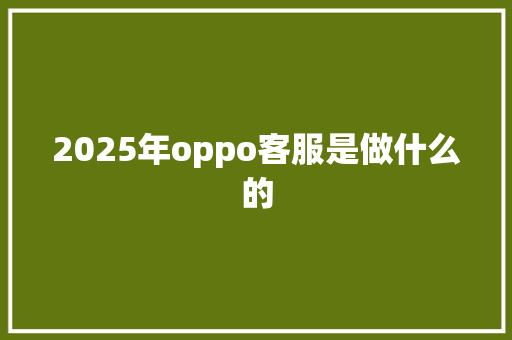 2025年oppo客服是做什么的