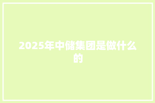 2025年中储集团是做什么的