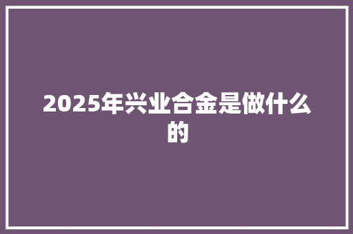 2025年兴业合金是做什么的