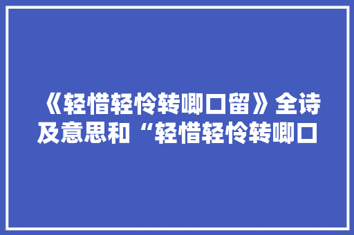 《轻惜轻怜转唧口留》全诗及意思和“轻惜轻怜转唧口留”的拼音注释