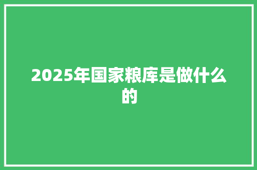 2025年国家粮库是做什么的