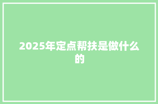 2025年定点帮扶是做什么的