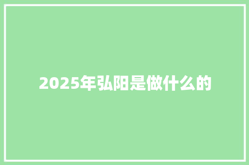 2025年弘阳是做什么的
