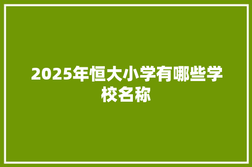 2025年恒大小学有哪些学校名称