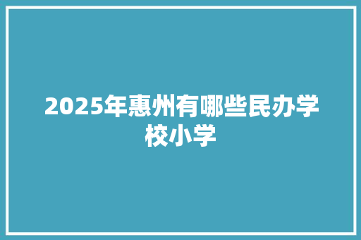 2025年惠州有哪些民办学校小学