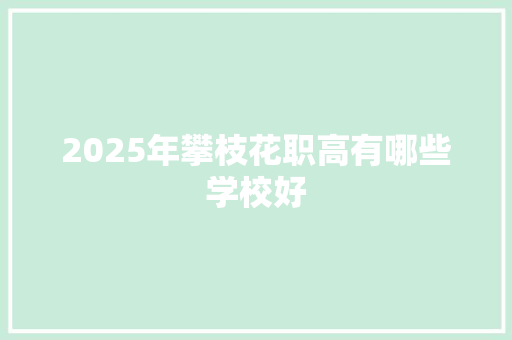 2025年攀枝花职高有哪些学校好