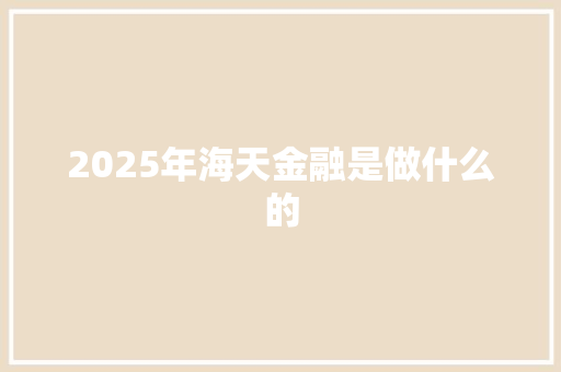 2025年海天金融是做什么的