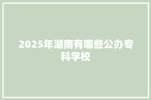 2025年湖南有哪些公办专科学校