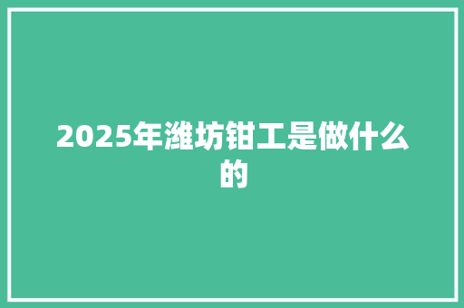 2025年潍坊钳工是做什么的