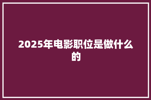 2025年电影职位是做什么的
