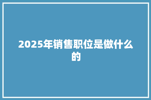 2025年销售职位是做什么的