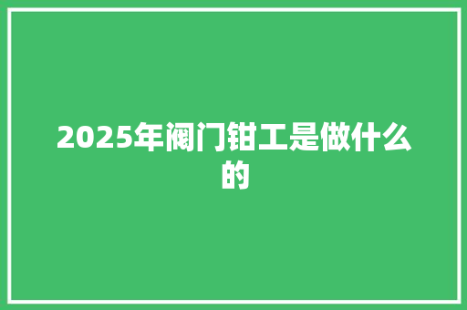 2025年阀门钳工是做什么的