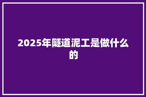 2025年隧道泥工是做什么的