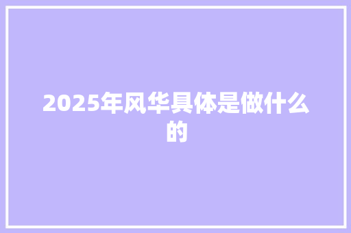 2025年风华具体是做什么的