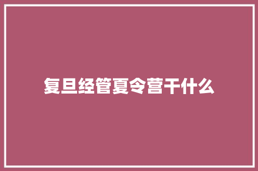 复旦经管夏令营干什么