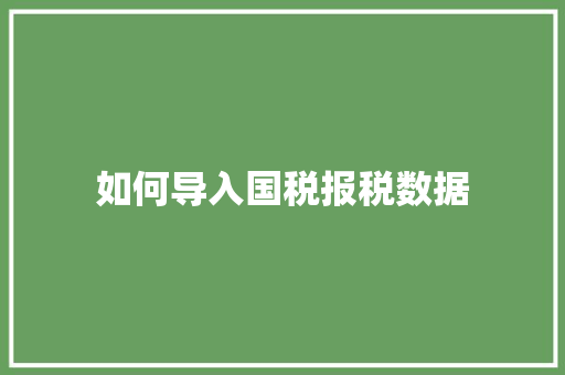 如何导入国税报税数据