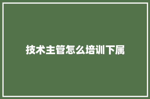 技术主管怎么培训下属