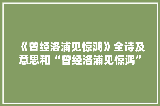 《曾经洛浦见惊鸿》全诗及意思和“曾经洛浦见惊鸿”的拼音注释 诗词鉴赏